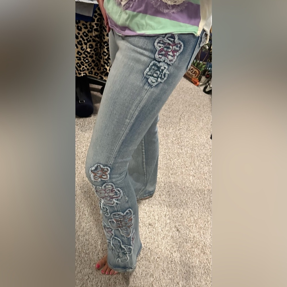 Oli & Hali Light Blue Embroidered Flare Jeans